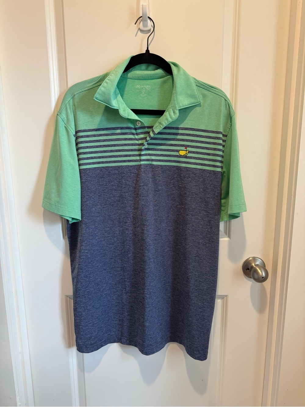 Masters Tech Golf Polo Shirt Men Medium Green Blue Striped Size Medium